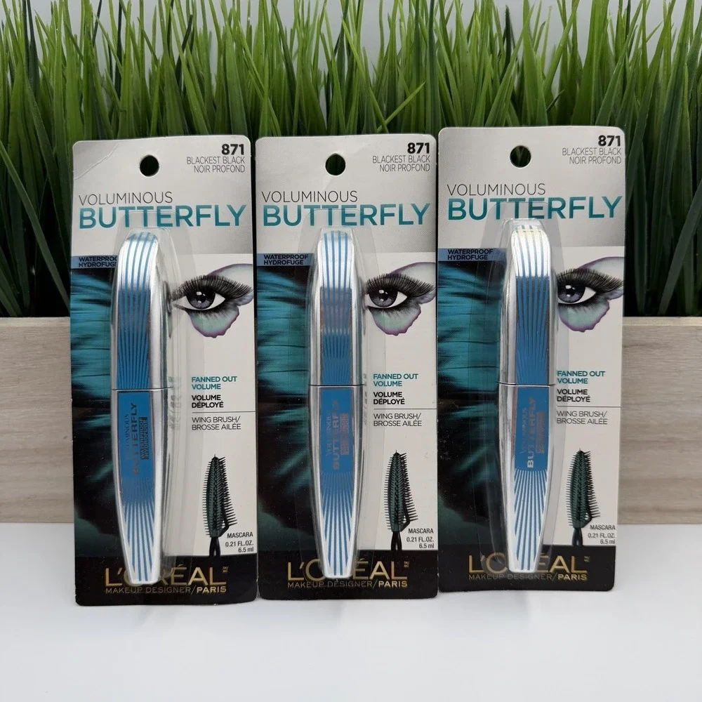 (4) LOREAL Paris Butterfly Mascara 871 Blackest Black Fanned Out Volume